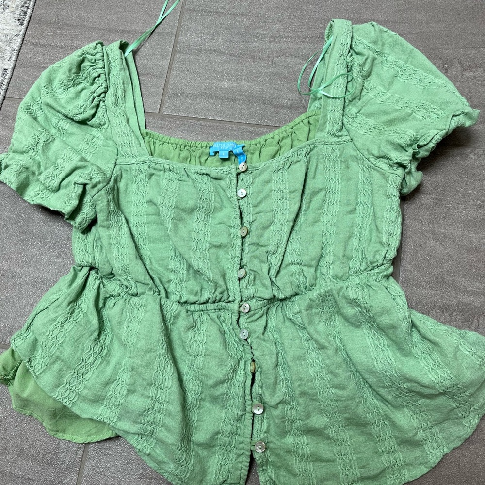 Draper James Button Down Elastic Puff Sleeve Blouse